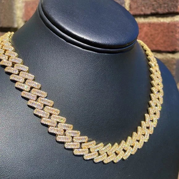 Iced Out Gold/ White Gold Plated Baguette Setting 18 Hip Hop Luxury Necklace
